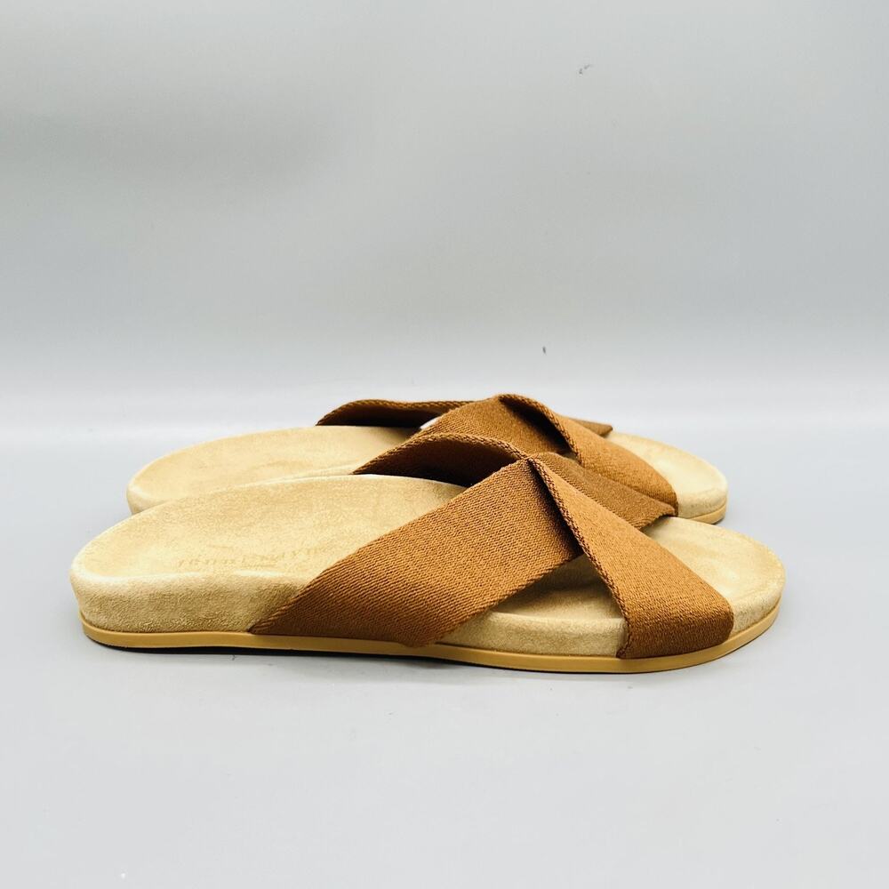 Jenni Kayne Sandals Womens 7 Brown Suede Cotton Crossover Slide Flat Shoes
